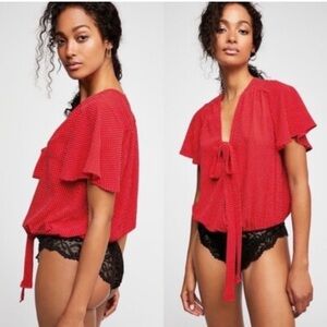 Free People Uptown Girl Polka Dot Red White Bodysuit